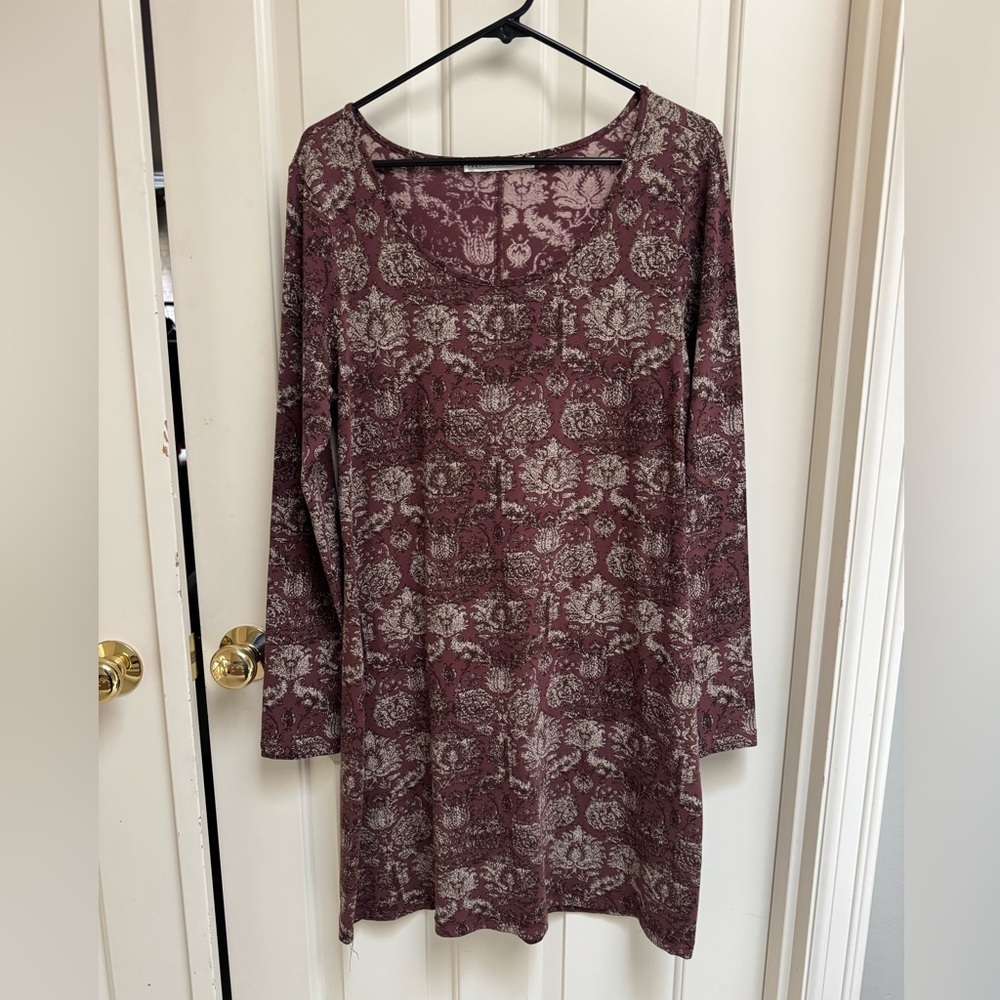 Peruvian Connection Maroon Dress Long Sleeve